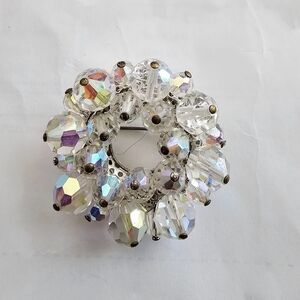 Iridescent Aurora Borealis Crystal Circle Wreath Brooch